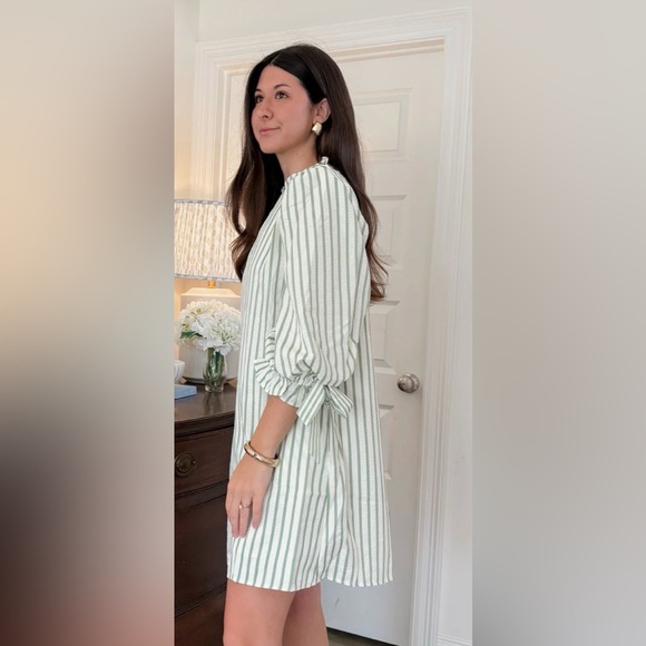 Entro Green Striped V-Neck Shift Dress - Picture 6 of 10